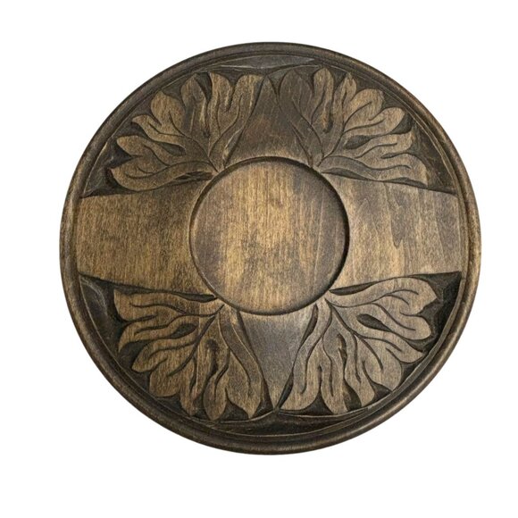 Handcrafted Wooden Decorative Candleholder/Plaque  Leaf Design 10.5" Diameter Si - Picture 1 of 4